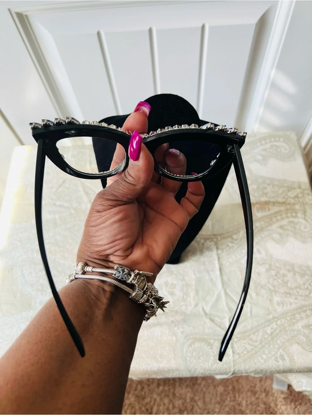 Embellished Cat Eye Readerswith Blue Crystal Accents